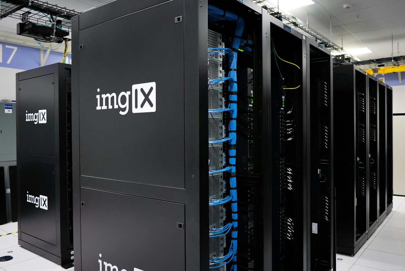 Black server units with indicator lights in a production data center